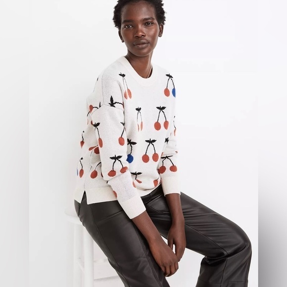 Madewell Wool & Alpaca Cherry Jacquard Pullover Sweater, Size XXS - Picture 2 of 9